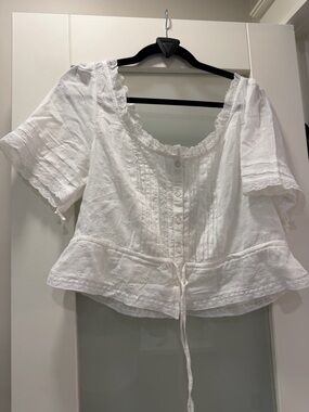 GAP White Lace-Trim Peasant Crop Blouse